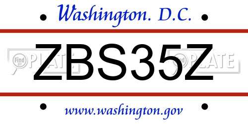 ZBS35Z District Of Columbia License Plate