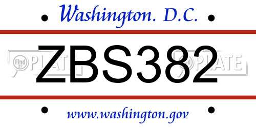 ZBS382 District Of Columbia License Plate