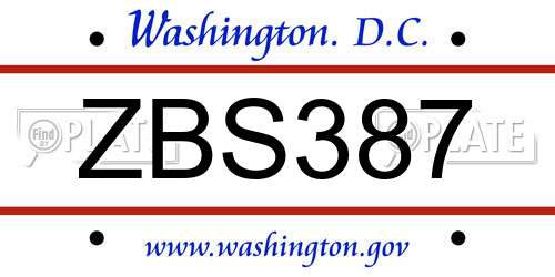 ZBS387 District Of Columbia License Plate