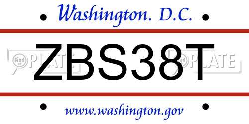 ZBS38T District Of Columbia License Plate