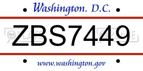 ZBS7449 District Of Columbia License Plate