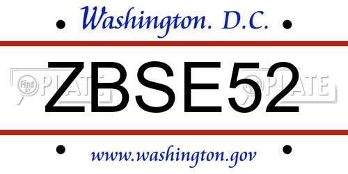 ZBSE52 District Of Columbia License Plate