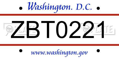 ZBT0221 District Of Columbia License Plate