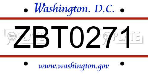 ZBT0271 District Of Columbia License Plate