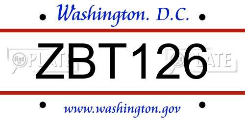 ZBT126 District Of Columbia License Plate