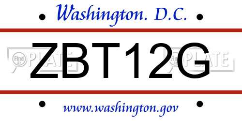 ZBT12G District Of Columbia License Plate
