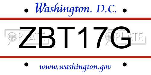 ZBT17G District Of Columbia License Plate