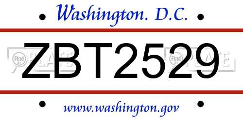 ZBT2529 District Of Columbia License Plate