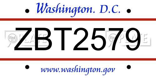 ZBT2579 District Of Columbia License Plate
