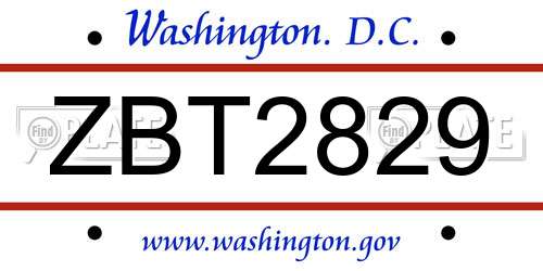 ZBT2829 District Of Columbia License Plate