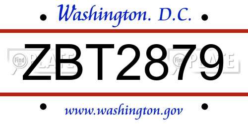ZBT2879 District Of Columbia License Plate