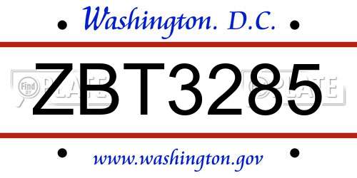 ZBT3285 District Of Columbia License Plate