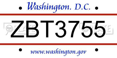 ZBT3755 District Of Columbia License Plate