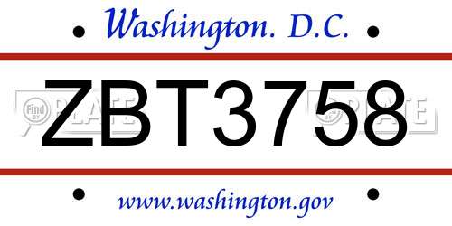 ZBT3758 District Of Columbia License Plate