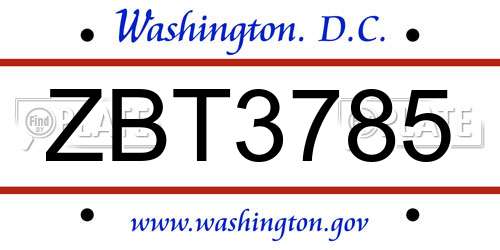 ZBT3785 District Of Columbia License Plate