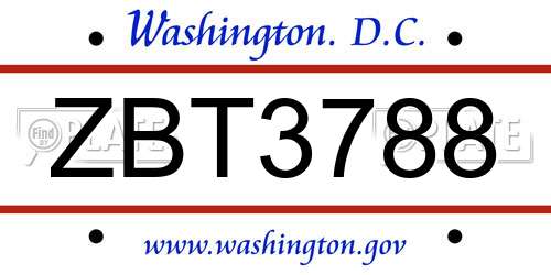 ZBT3788 District Of Columbia License Plate