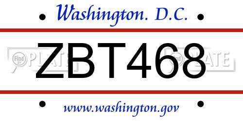 ZBT468 District Of Columbia License Plate