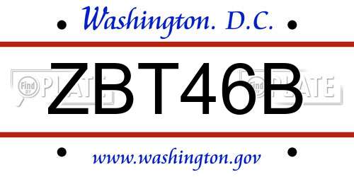 ZBT46B District Of Columbia License Plate