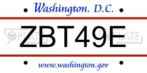 ZBT49E District Of Columbia License Plate