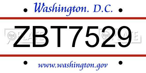 ZBT7529 District Of Columbia License Plate