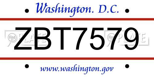 ZBT7579 District Of Columbia License Plate