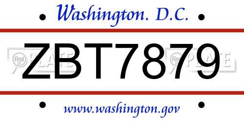 ZBT7879 District Of Columbia License Plate