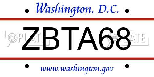 ZBTA68 District Of Columbia License Plate