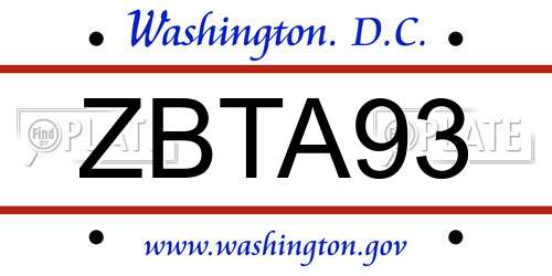 ZBTA93 District Of Columbia License Plate
