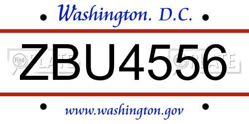 ZBU4556 District Of Columbia License Plate