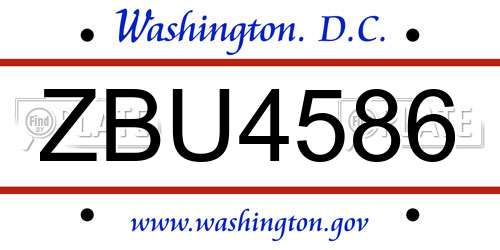 ZBU4586 District Of Columbia License Plate