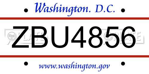 ZBU4856 District Of Columbia License Plate