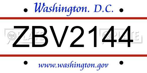 ZBV2144 District Of Columbia License Plate