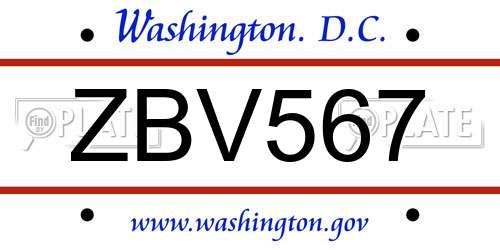 ZBV567 District Of Columbia License Plate