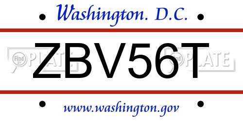 ZBV56T District Of Columbia License Plate
