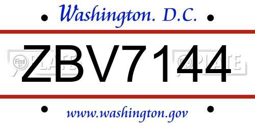 ZBV7144 District Of Columbia License Plate