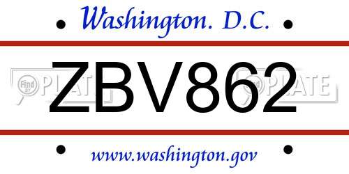 ZBV862 District Of Columbia License Plate