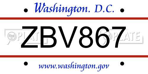 ZBV867 District Of Columbia License Plate