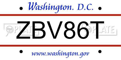 ZBV86T District Of Columbia License Plate