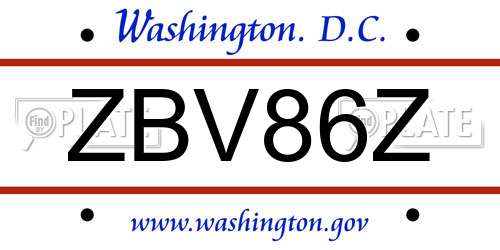 ZBV86Z District Of Columbia License Plate