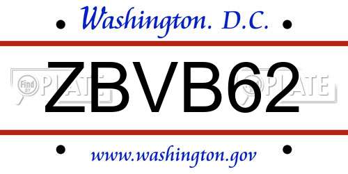 ZBVB62 District Of Columbia License Plate