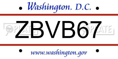 ZBVB67 District Of Columbia License Plate