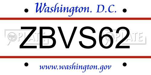 ZBVS62 District Of Columbia License Plate