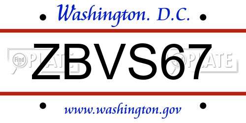 ZBVS67 District Of Columbia License Plate