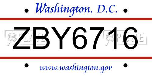 ZBY6716 District Of Columbia License Plate