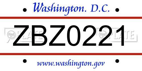 ZBZ0221 District Of Columbia License Plate