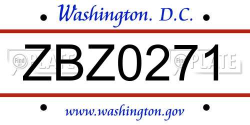 ZBZ0271 District Of Columbia License Plate