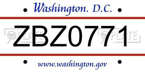 ZBZ0771 District Of Columbia License Plate