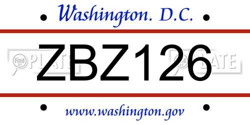 ZBZ126 District Of Columbia License Plate