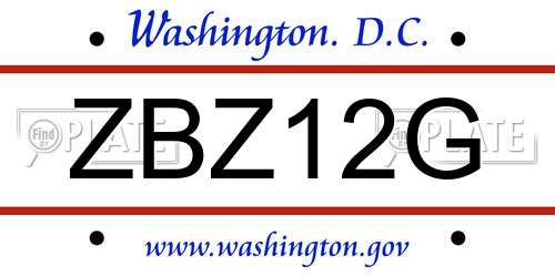 ZBZ12G District Of Columbia License Plate