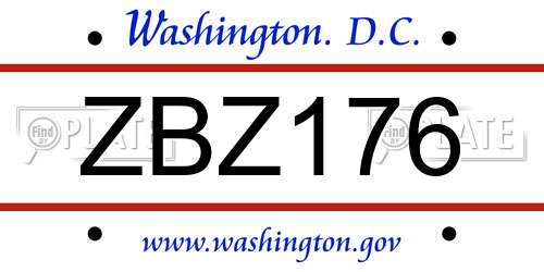ZBZ176 District Of Columbia License Plate